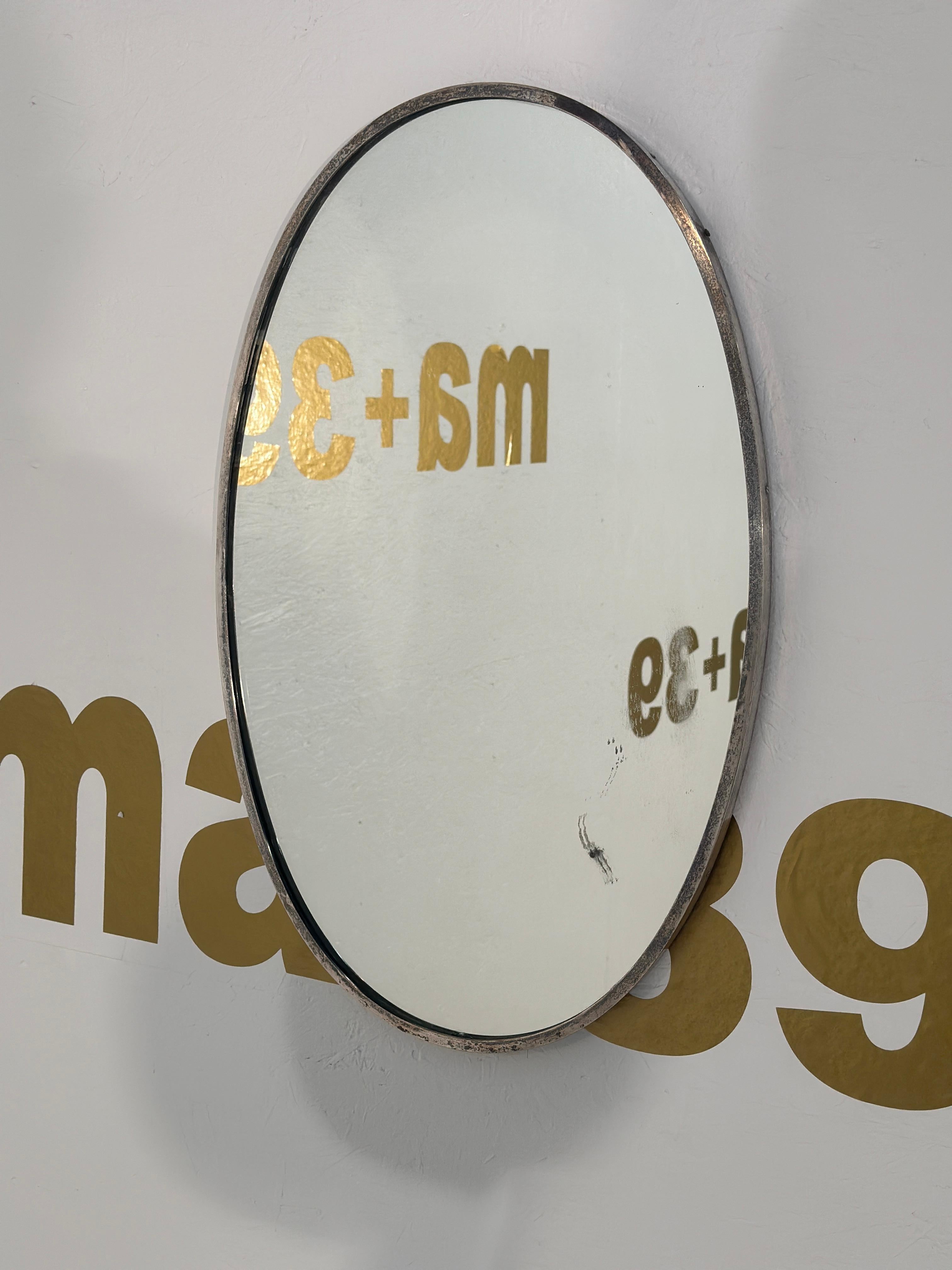 Mid Century Italian Oval Brass Mirror 1960s In Good Condition For Sale In Los Angeles, CA