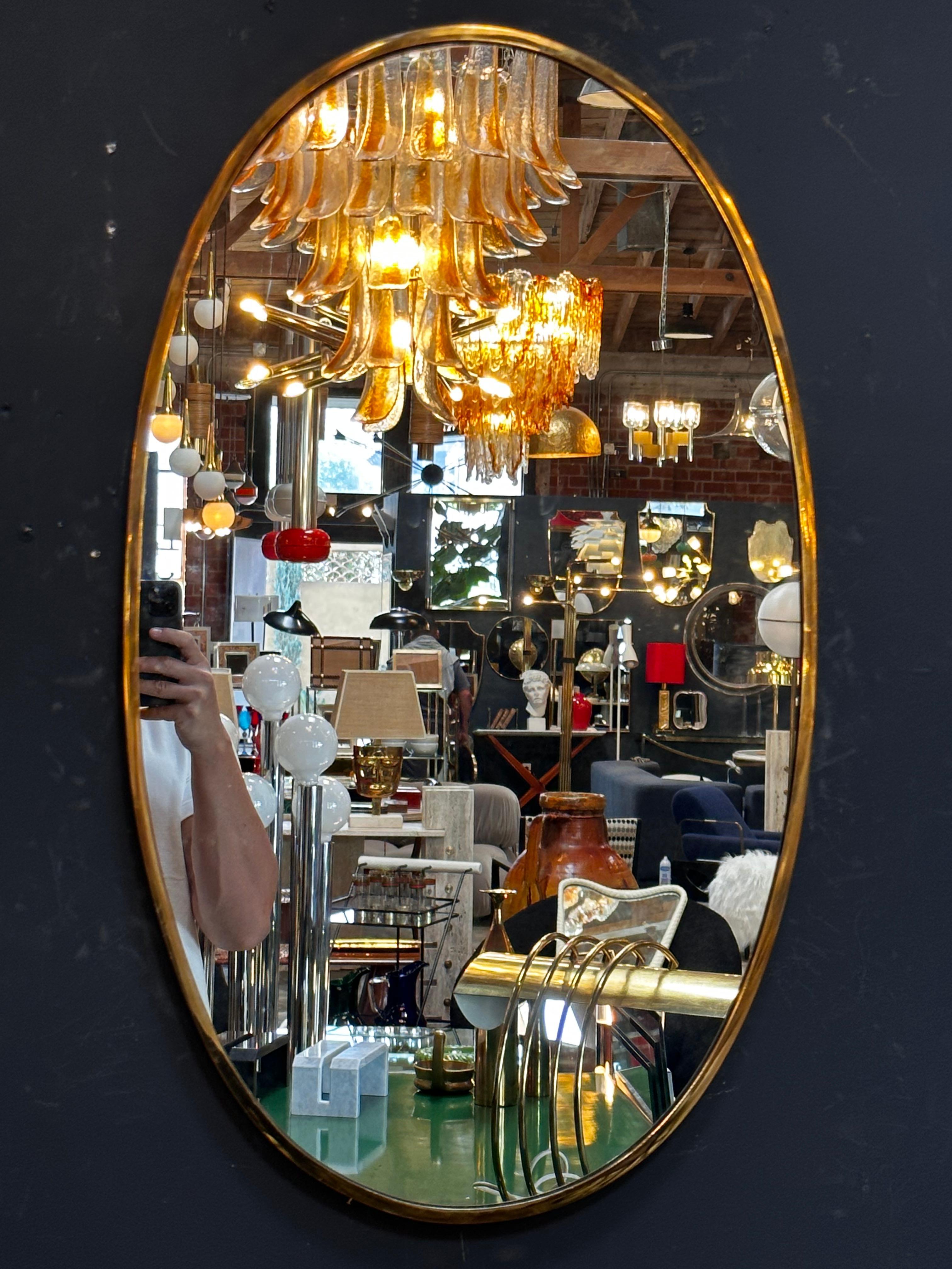 Mid Century Italian Oval Brass Mirror 1980s 1