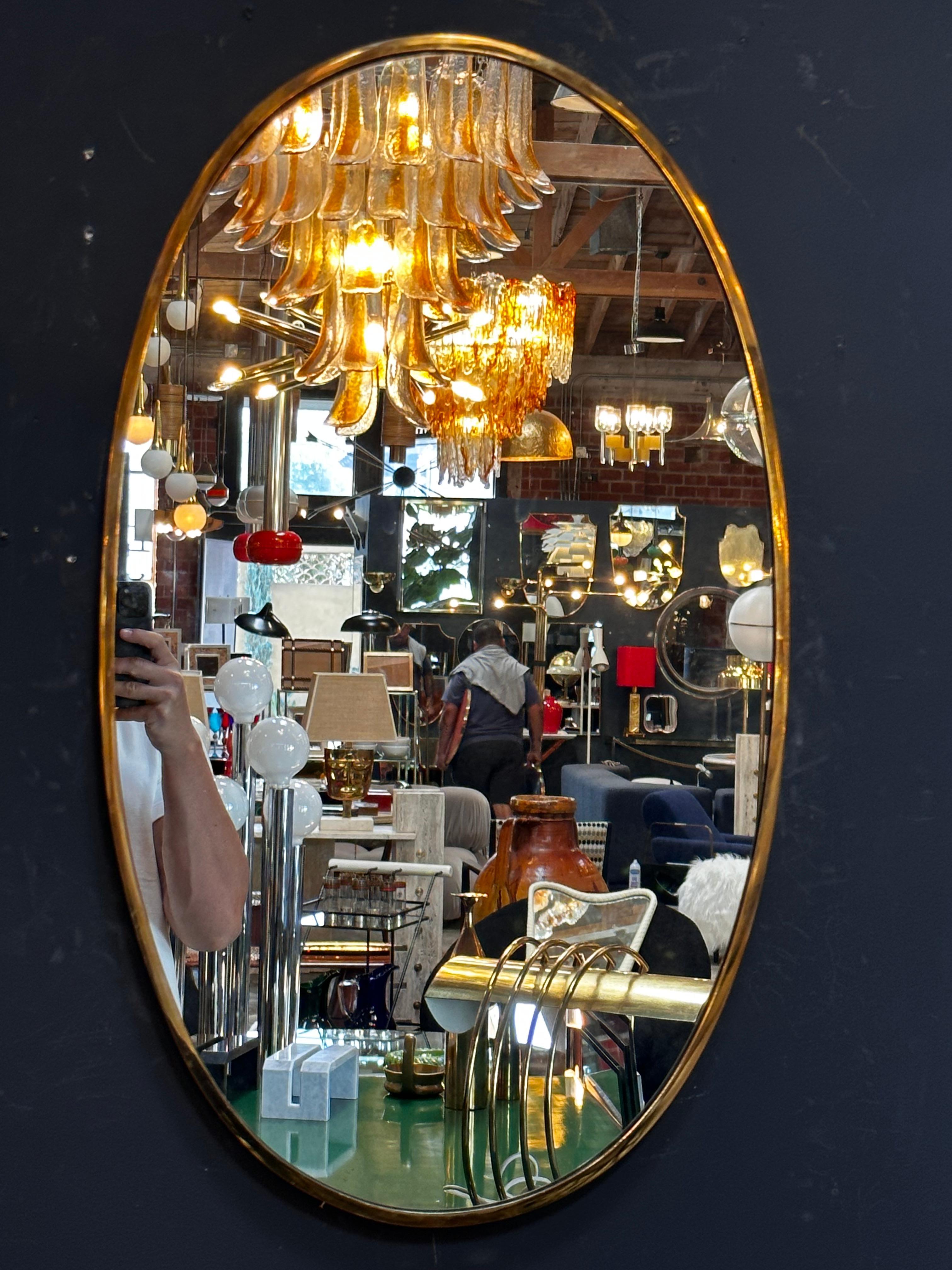 Mid Century Italian Oval Brass Mirror 1980s 2