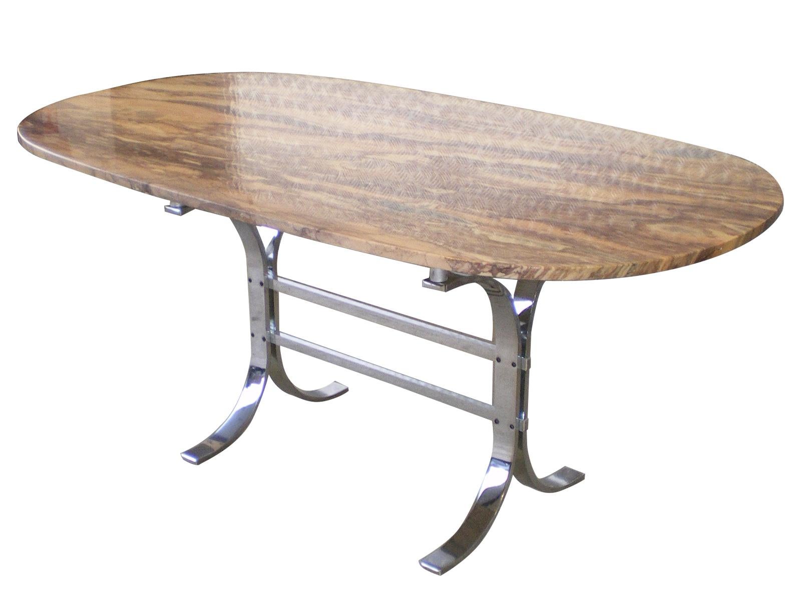 Midcentury Italian Oval Breccia Medicea Marble and Chrome Table, circa 1960 In Good Condition In London, GB