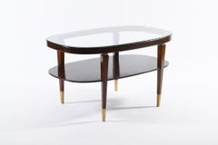 Midcentury Italian Oval Double Shelf Coffee Table Brass Details