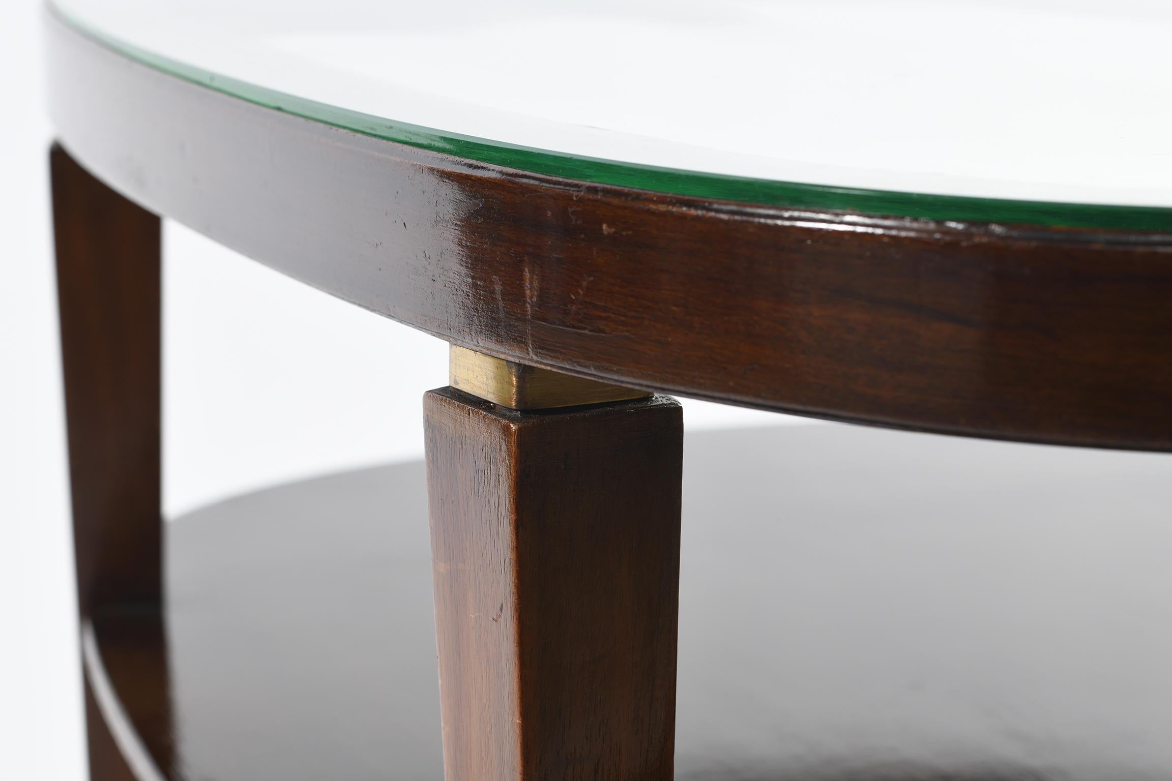 Midcentury Italian Oval Double Shelf Coffee Table Brass Details For Sale 1