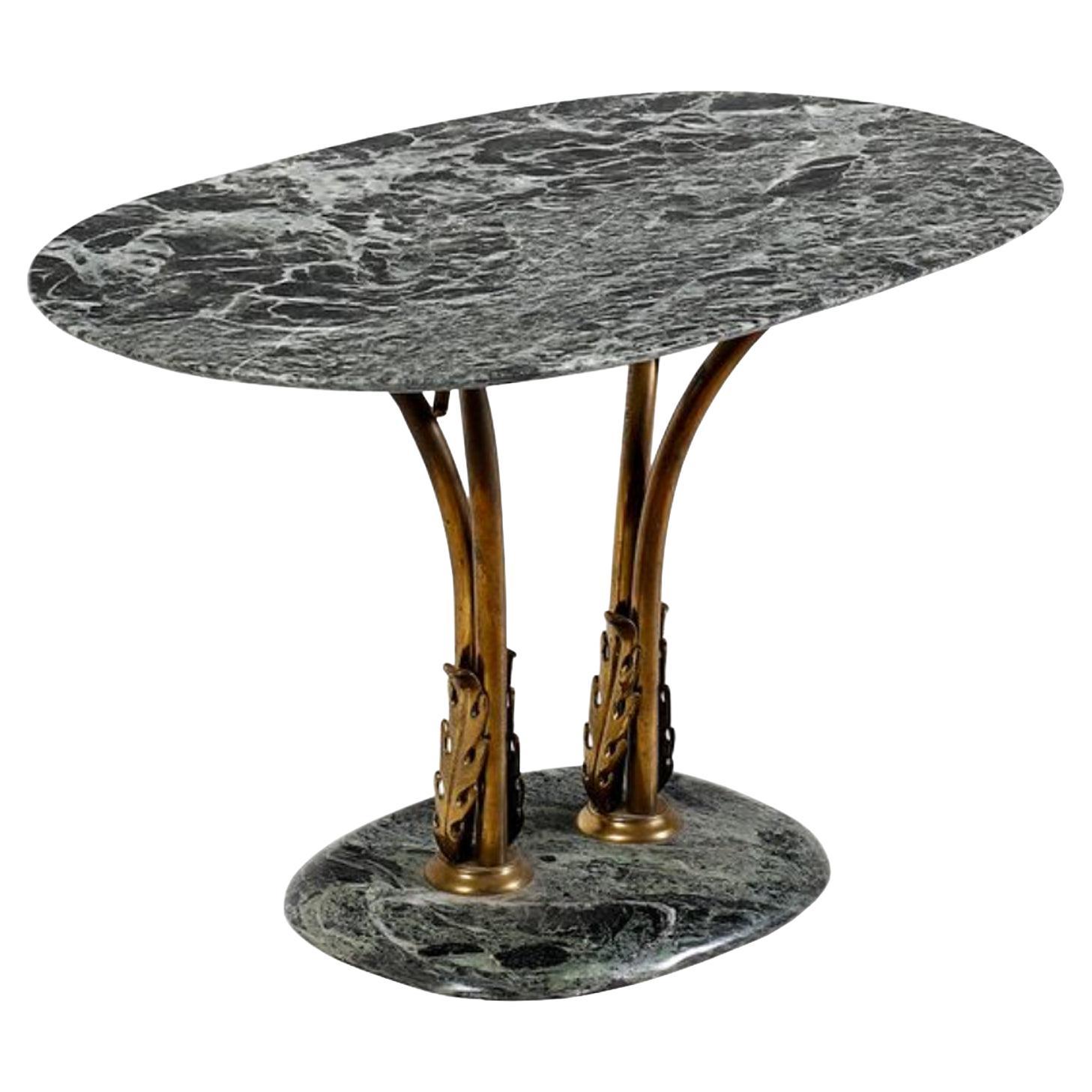 Mid-Century Italian Oval Marble and Bronze Side Table  For Sale