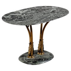 Vintage Mid-Century Italian Oval Marble and Bronze Side Table 