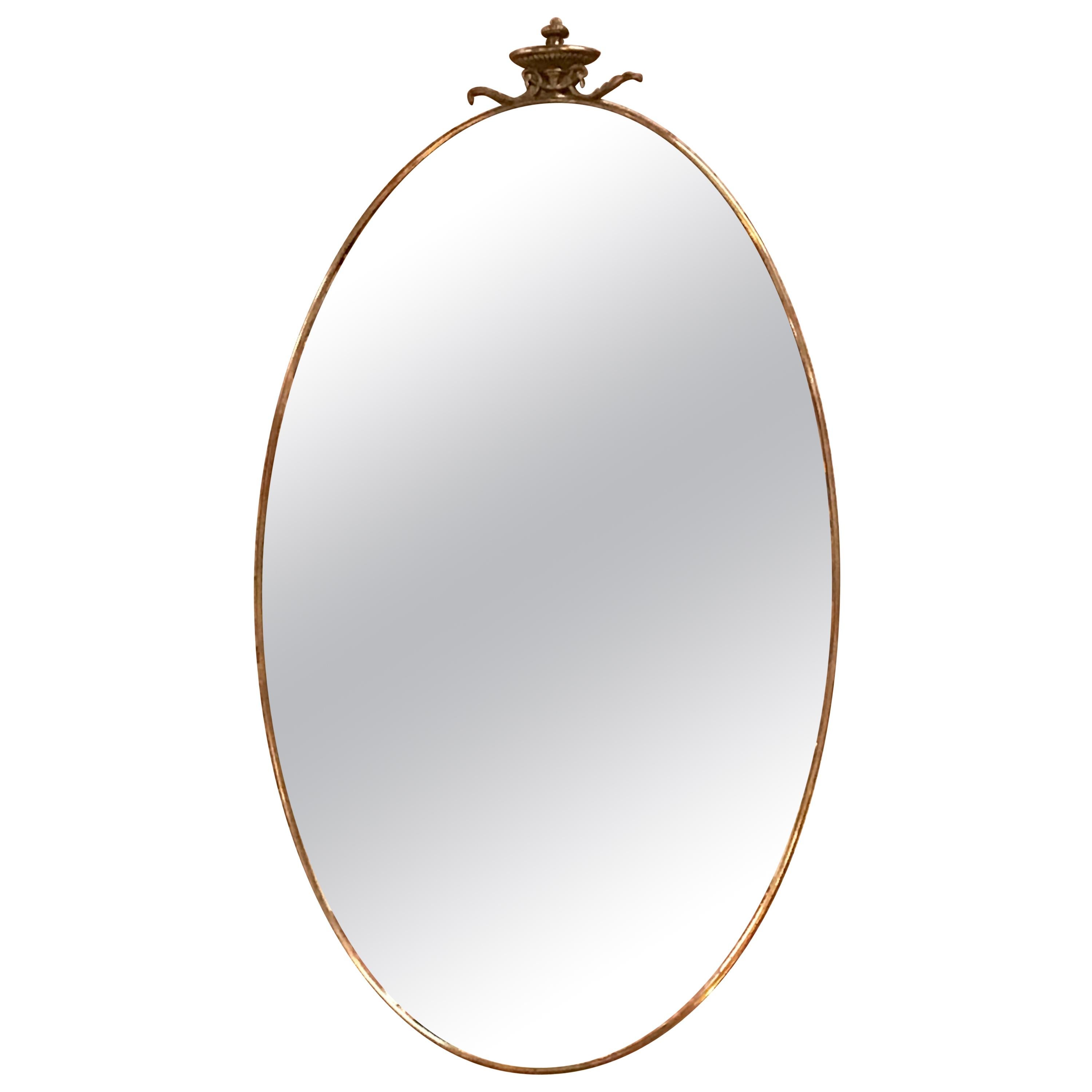 Italian Midcentury Gilt Metal Oval Mirror at 1stdibs