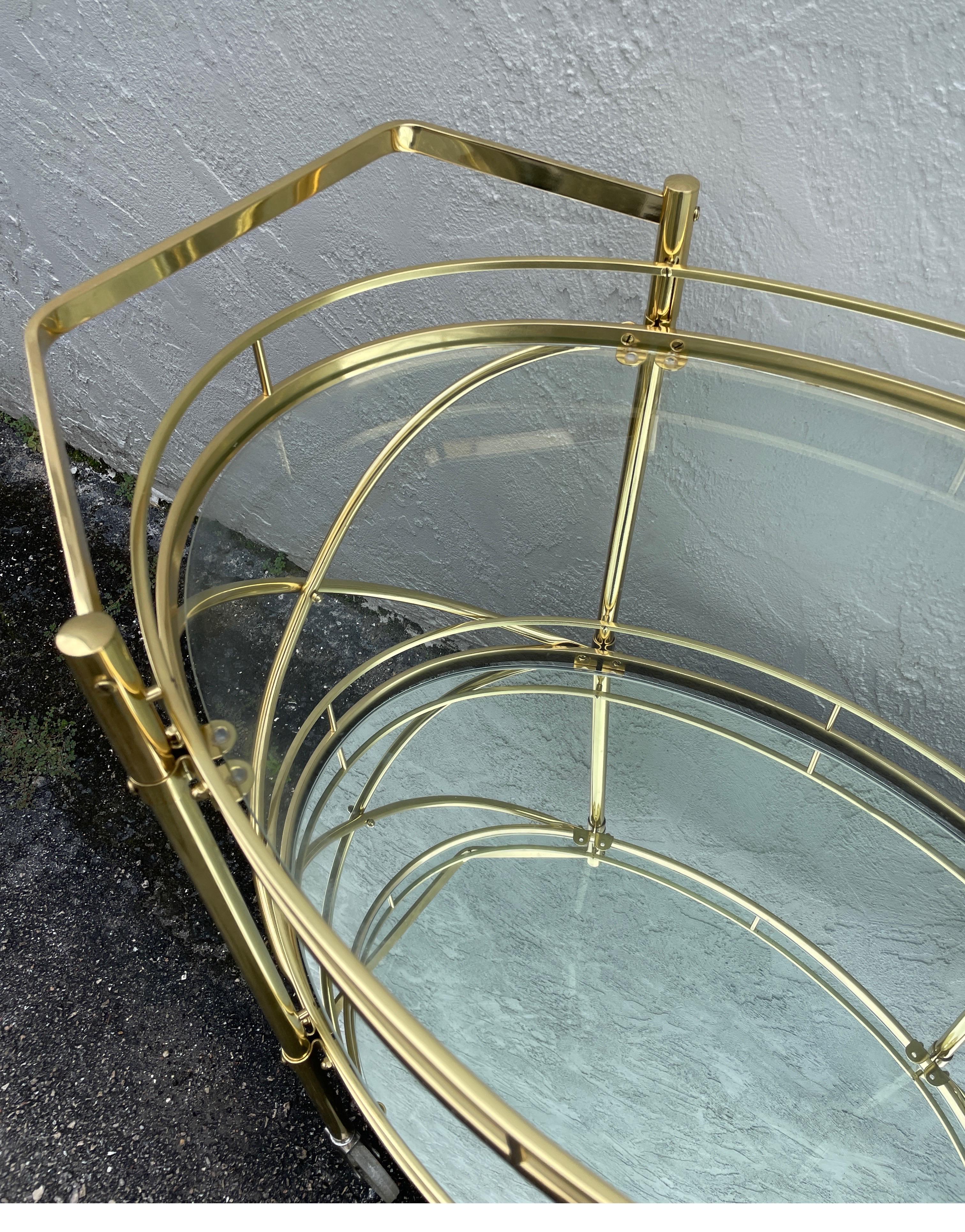 Mid Century Italian Oval Shaped Brass Bar Cart 2