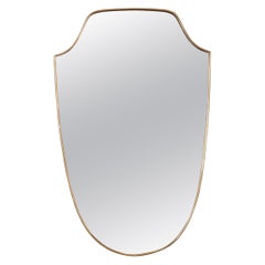 Midcentury Italian Oval Shield-Shaped Brass Mirror