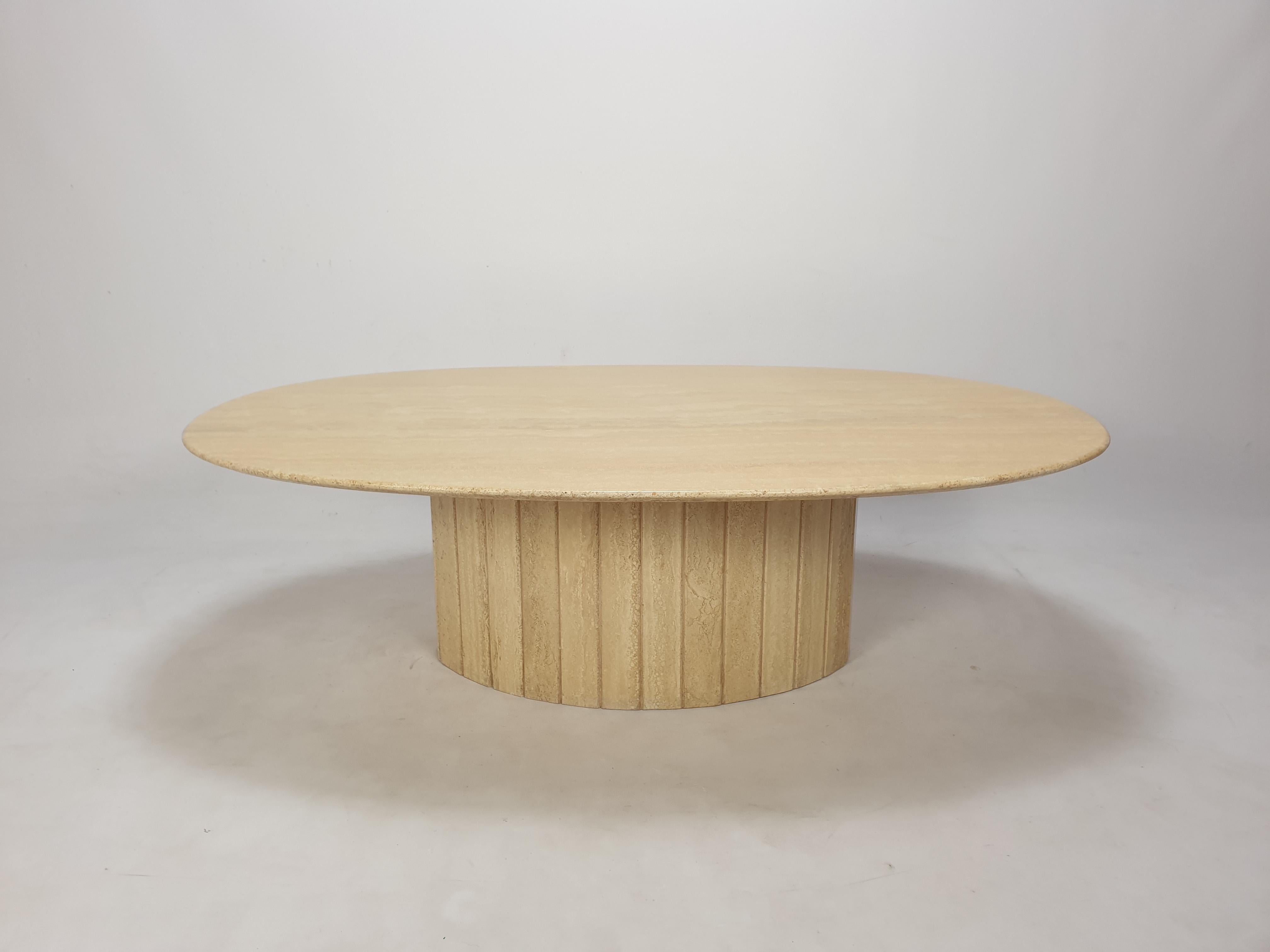 Mid-Century Modern Mid-Century Italian Oval Travertine Coffee Table, 1980s