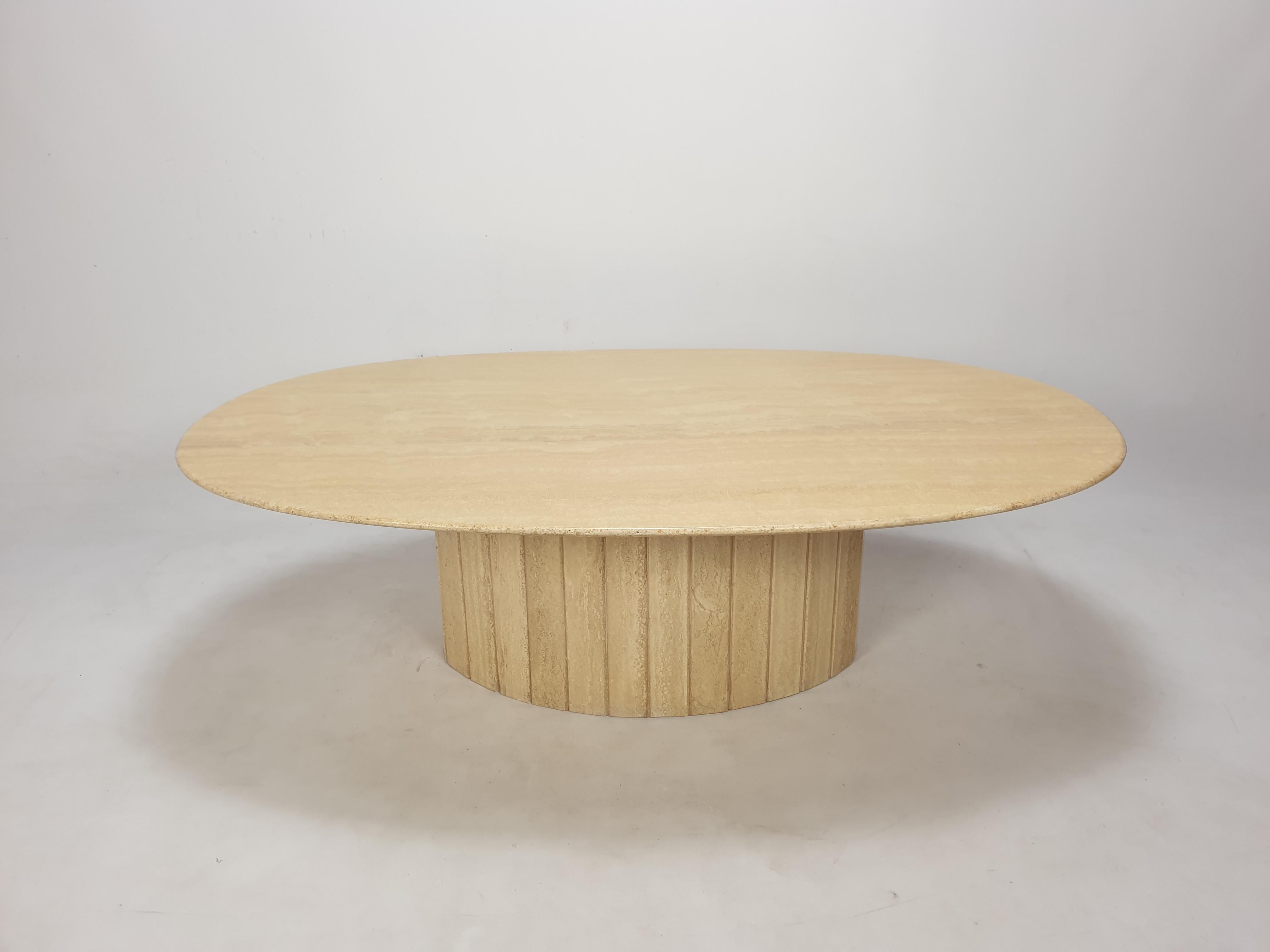 Hand-Crafted Mid-Century Italian Oval Travertine Coffee Table, 1980s