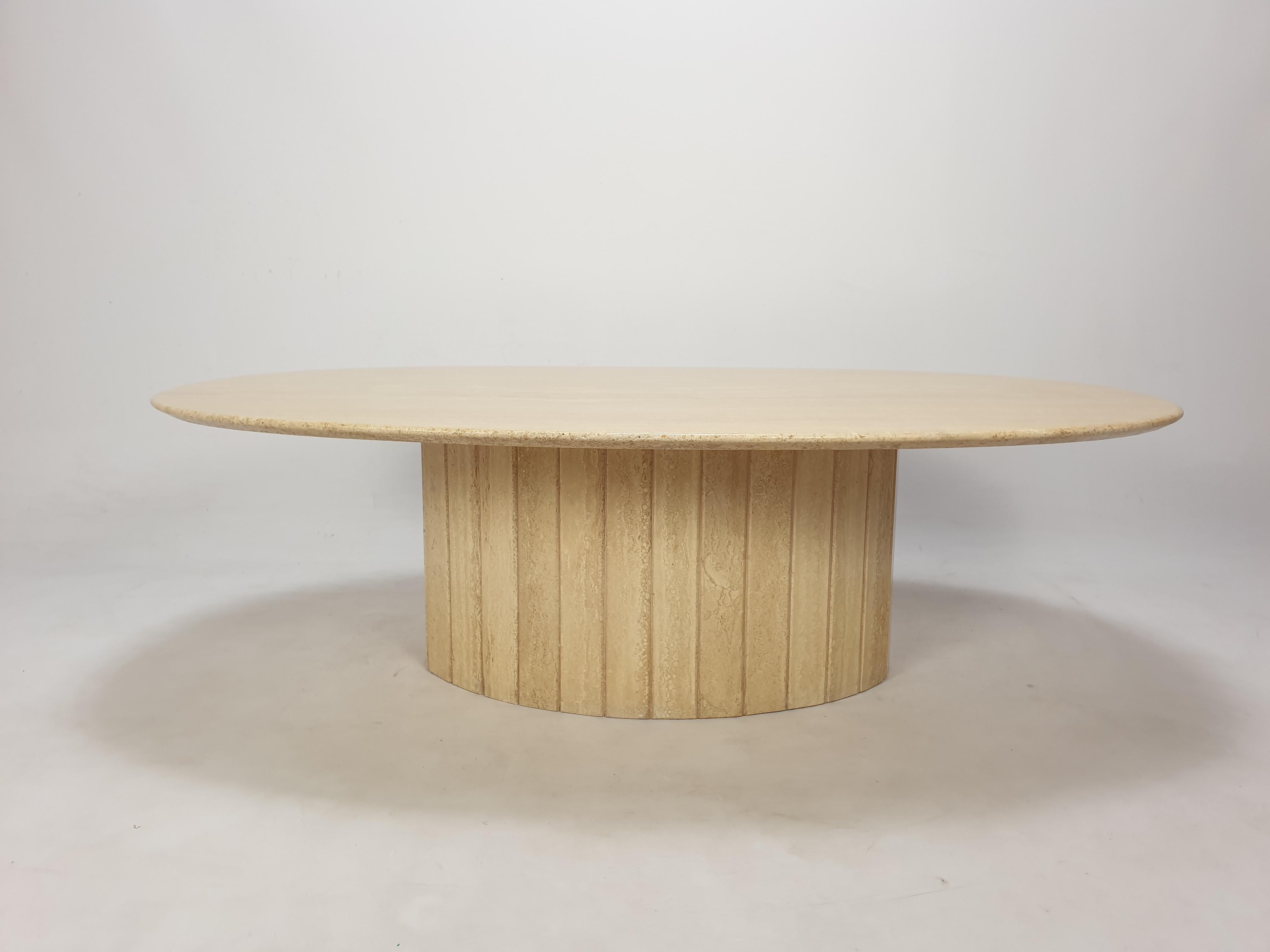 Mid-Century Italian Oval Travertine Coffee Table, 1980s 1