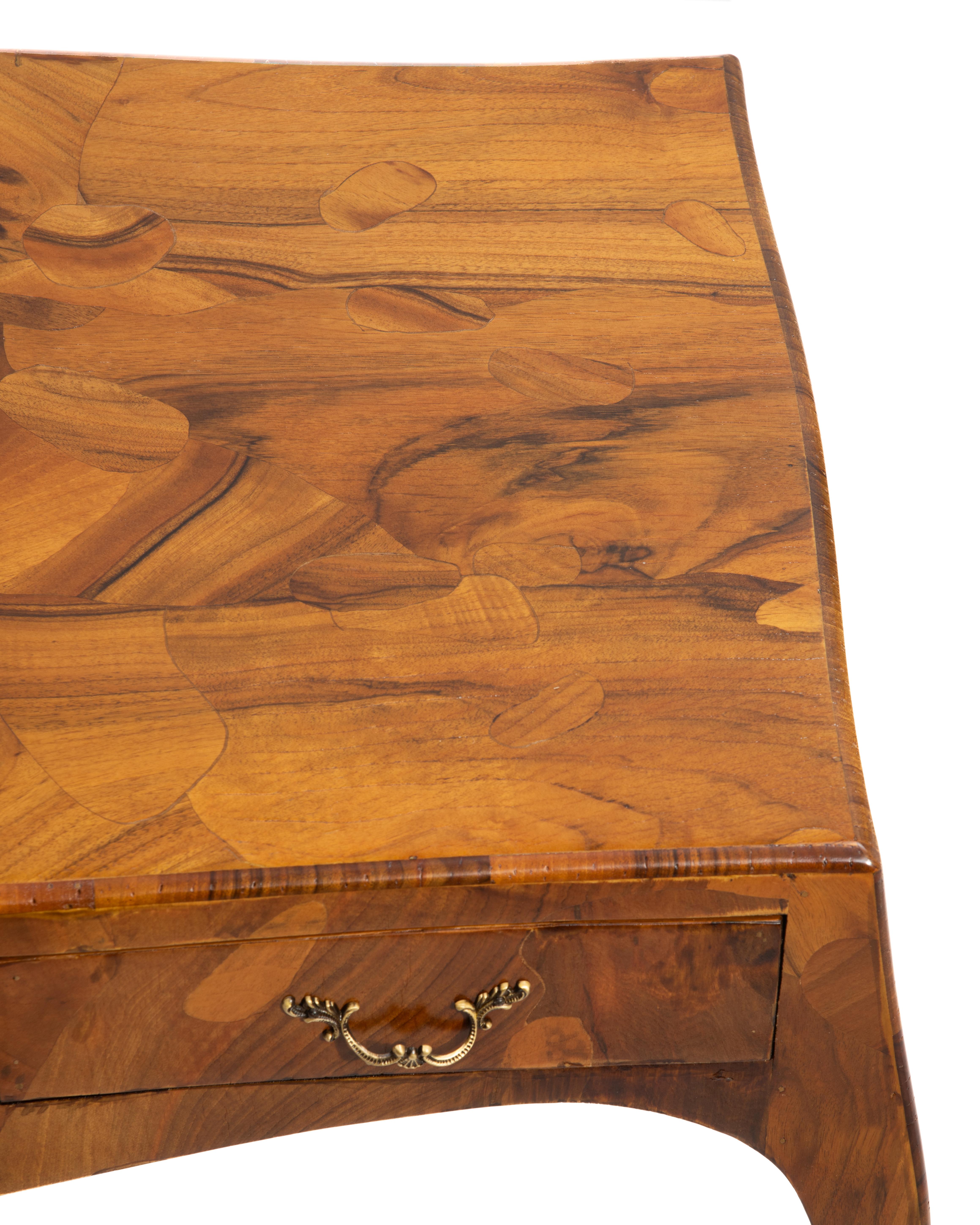 Mid Century Italian Oyster Burl Olive Writing Desk Cabriole Legs 6