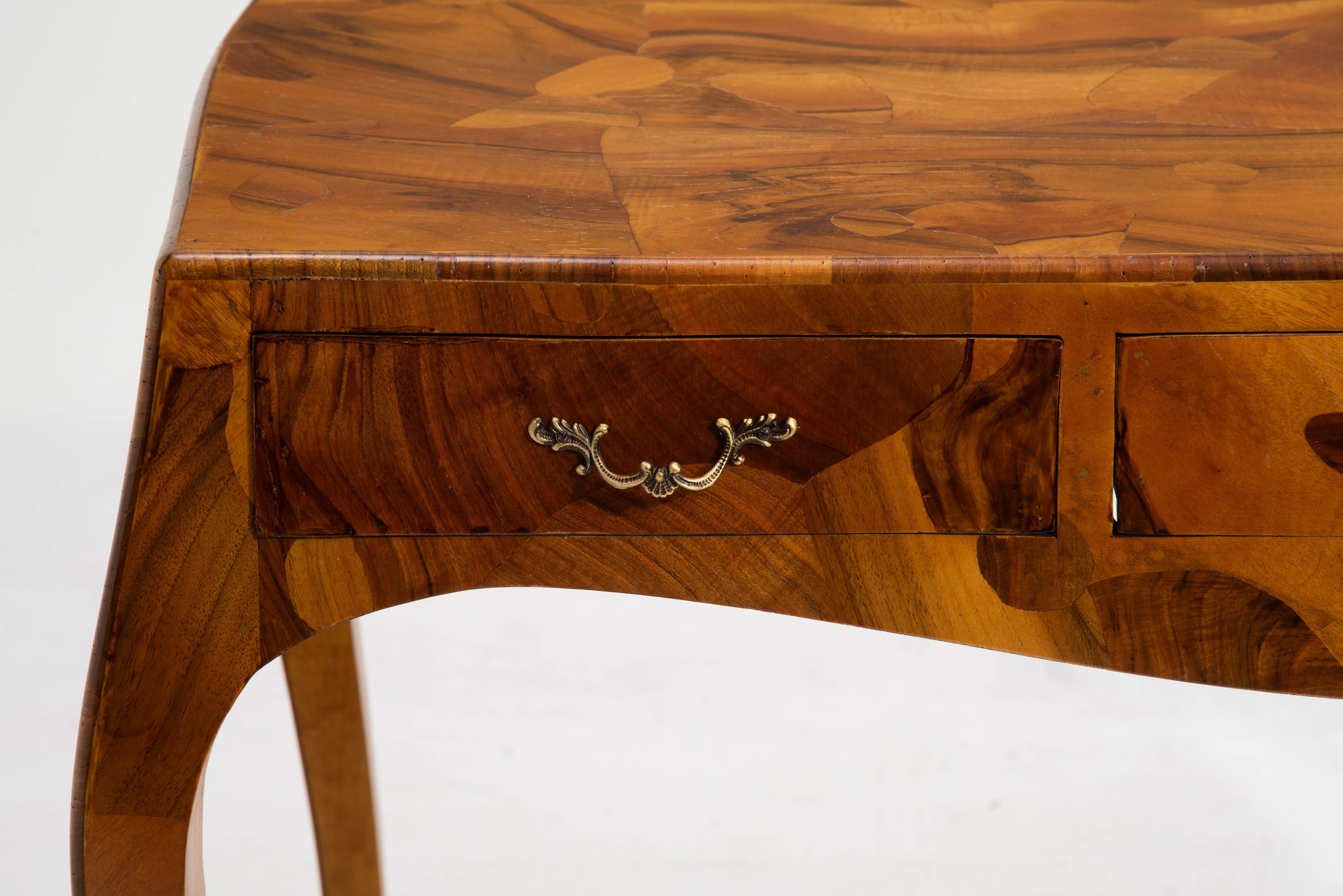 Mid Century Italian Oyster Burl Olive Writing Desk Cabriole Legs 7