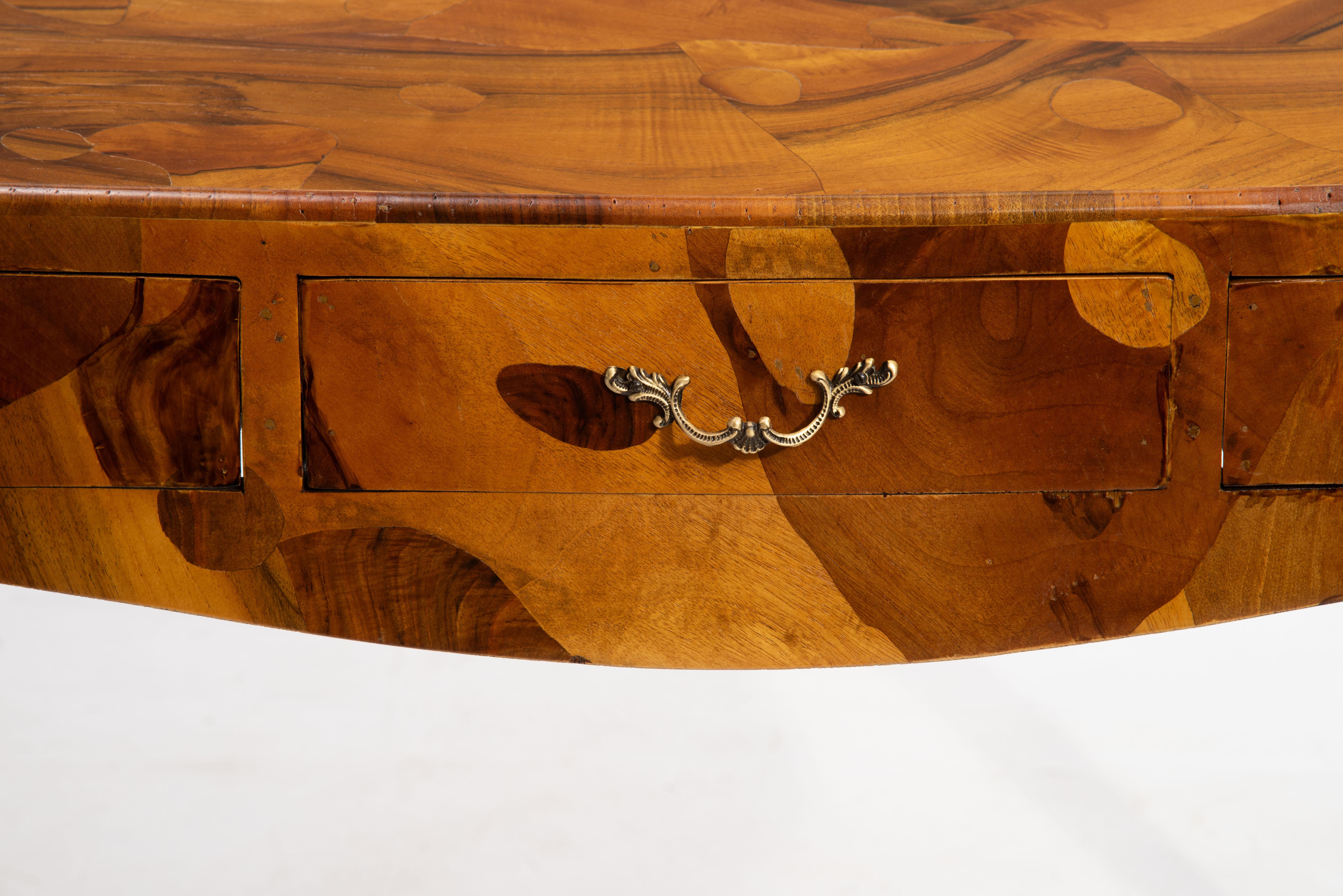Mid Century Italian Oyster Burl Olive Writing Desk Cabriole Legs 8
