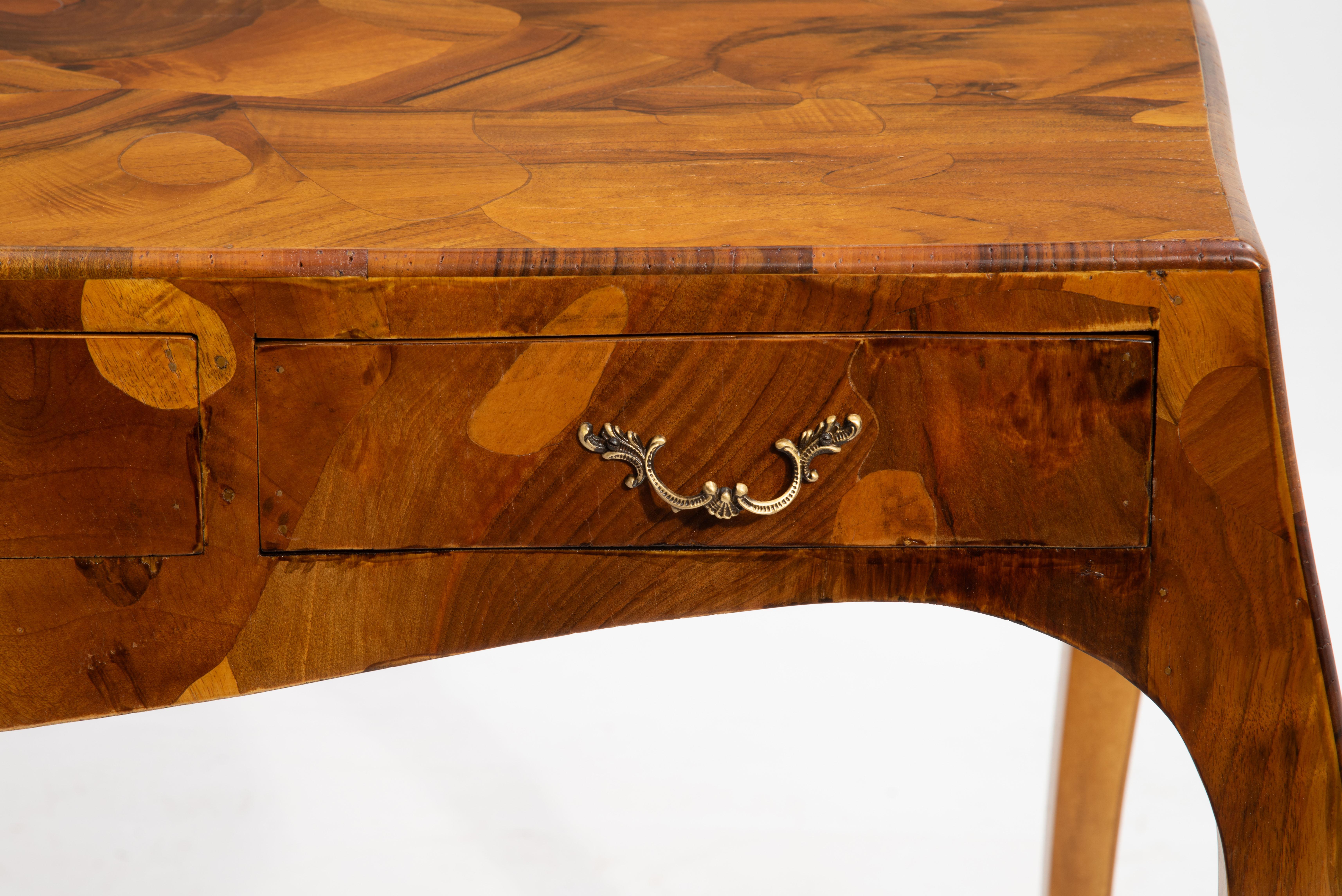 Mid Century Italian Oyster Burl Olive Writing Desk Cabriole Legs For Sale 9