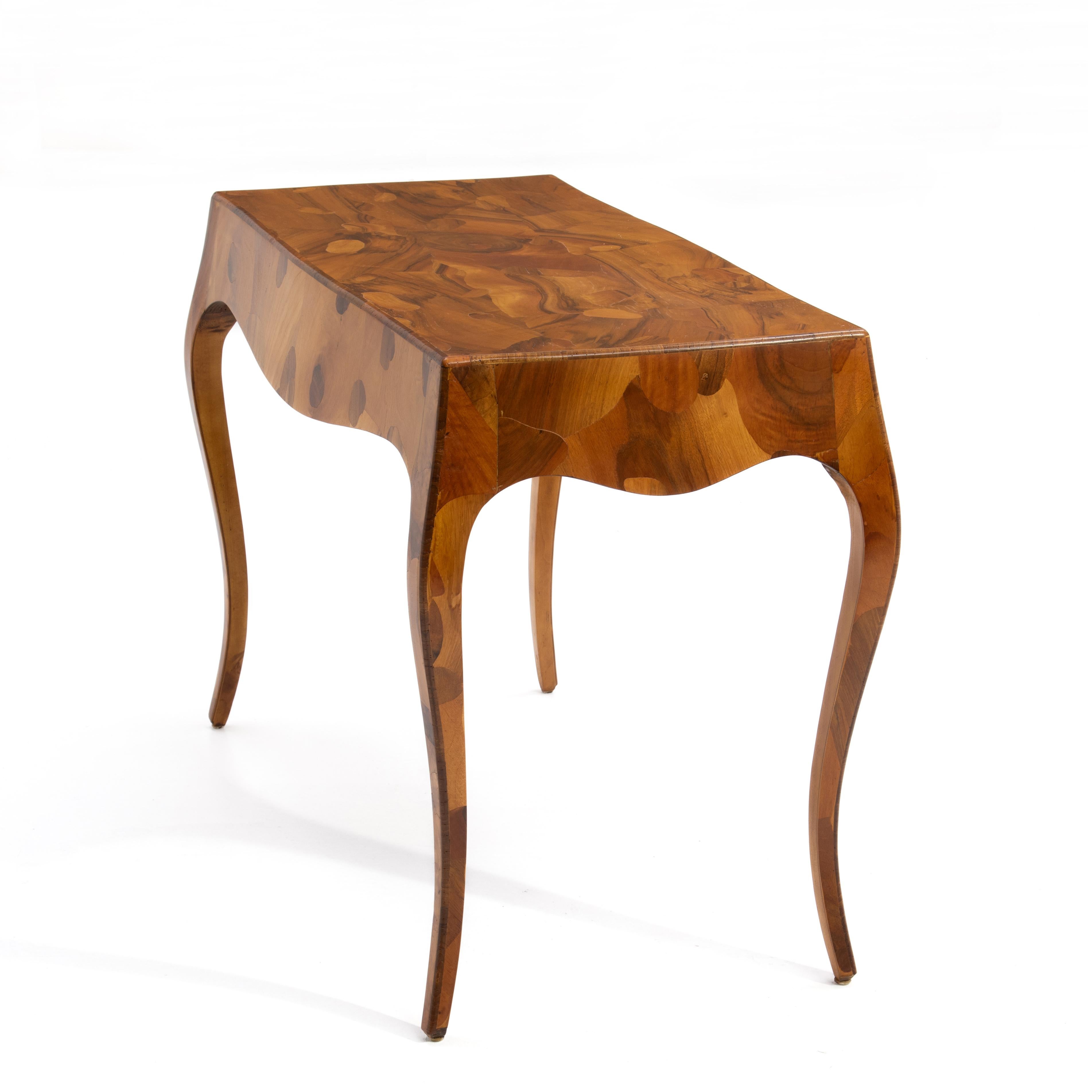 Mid-Century Modern Mid Century Italian Oyster Burl Olive Writing Desk Cabriole Legs