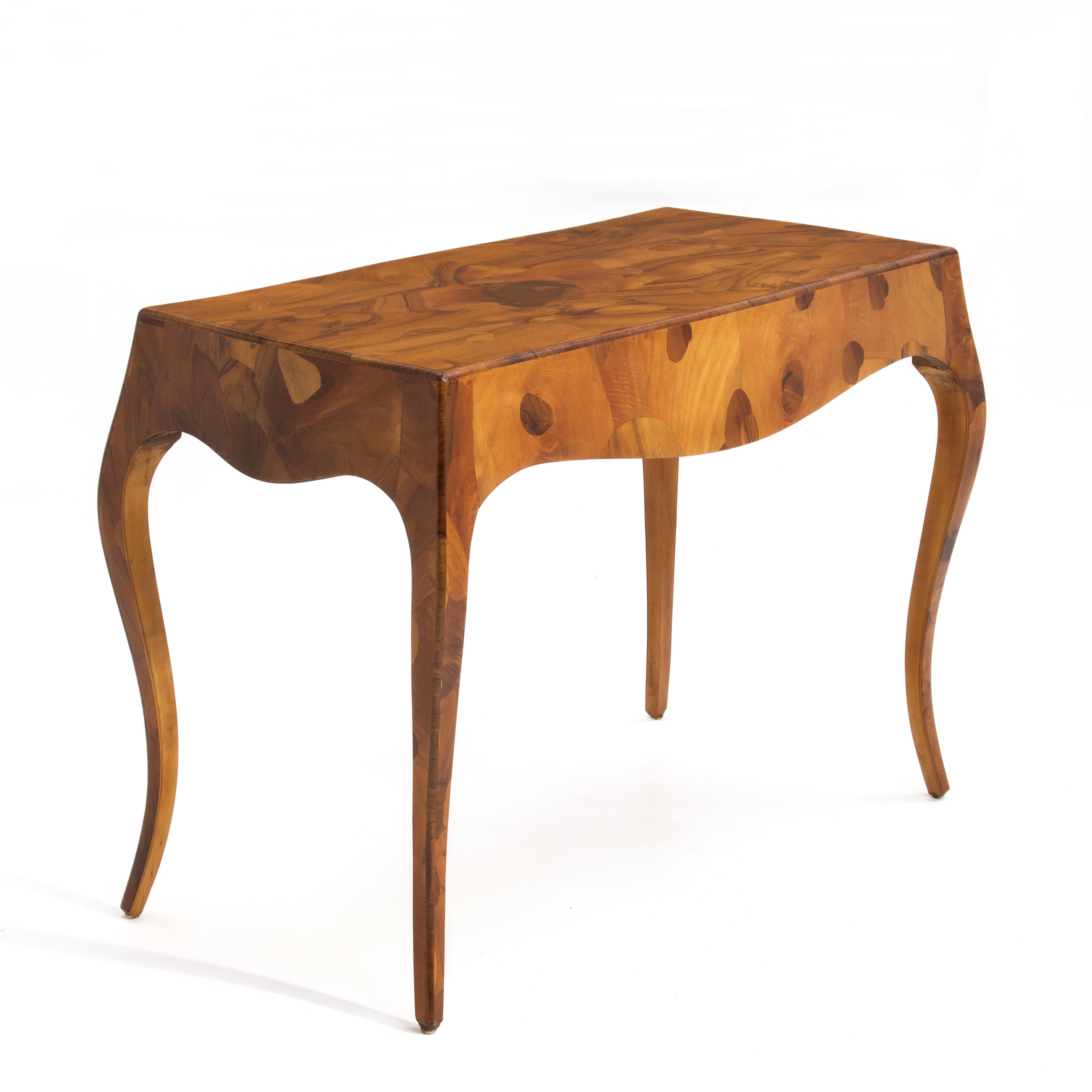 Mid-20th Century Mid Century Italian Oyster Burl Olive Writing Desk Cabriole Legs
