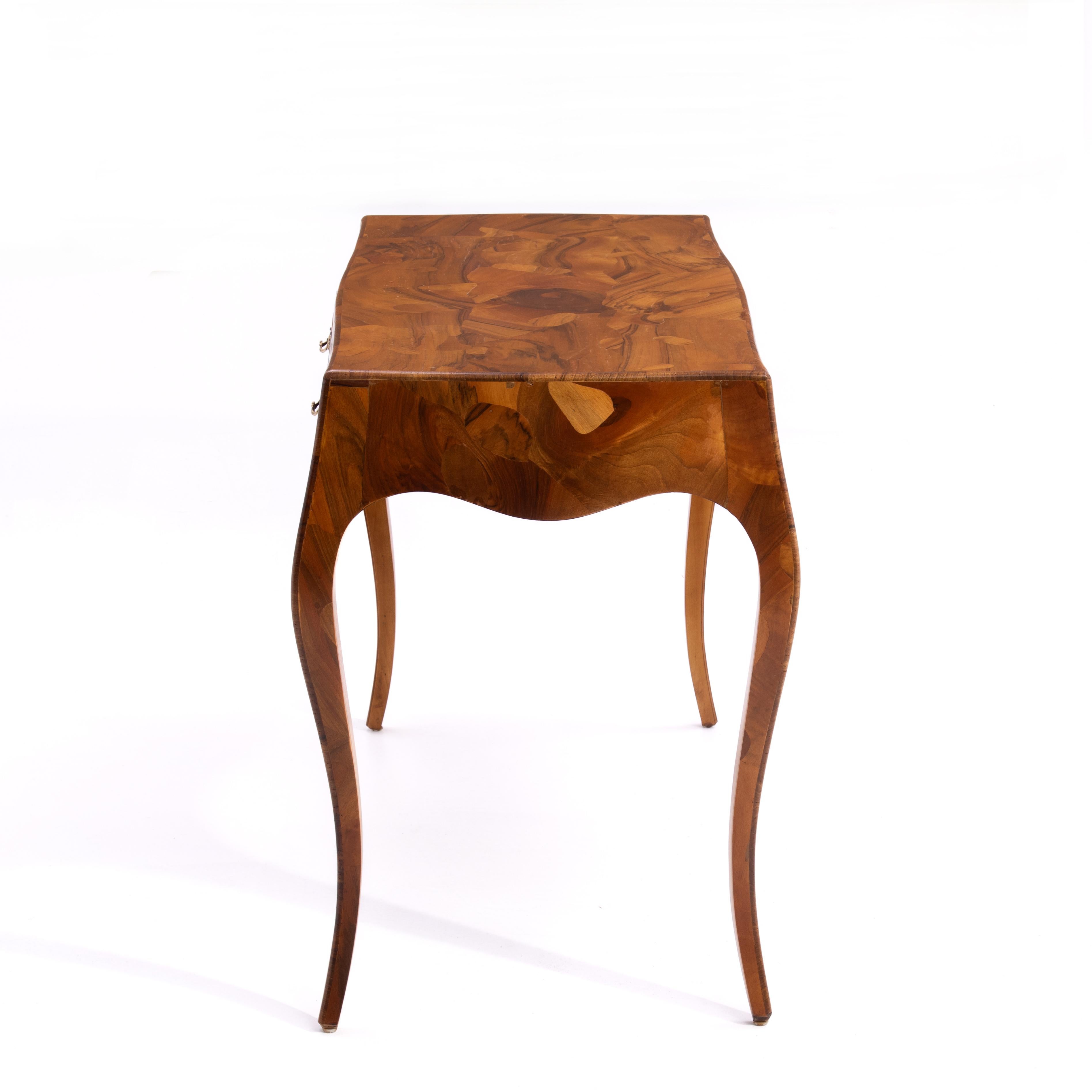 Brass Mid Century Italian Oyster Burl Olive Writing Desk Cabriole Legs