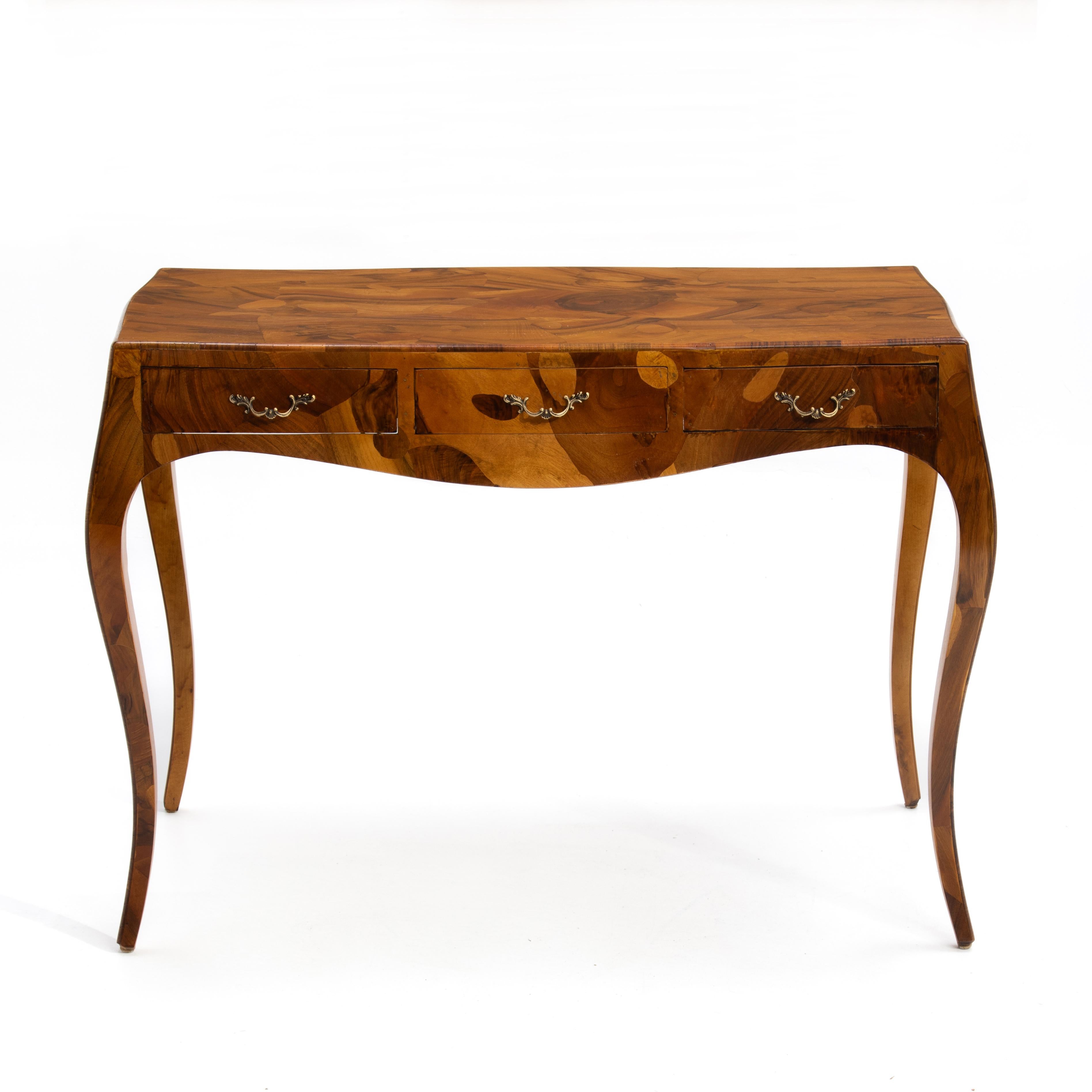 Mid Century Italian Oyster Burl Olive Writing Desk Cabriole Legs 2