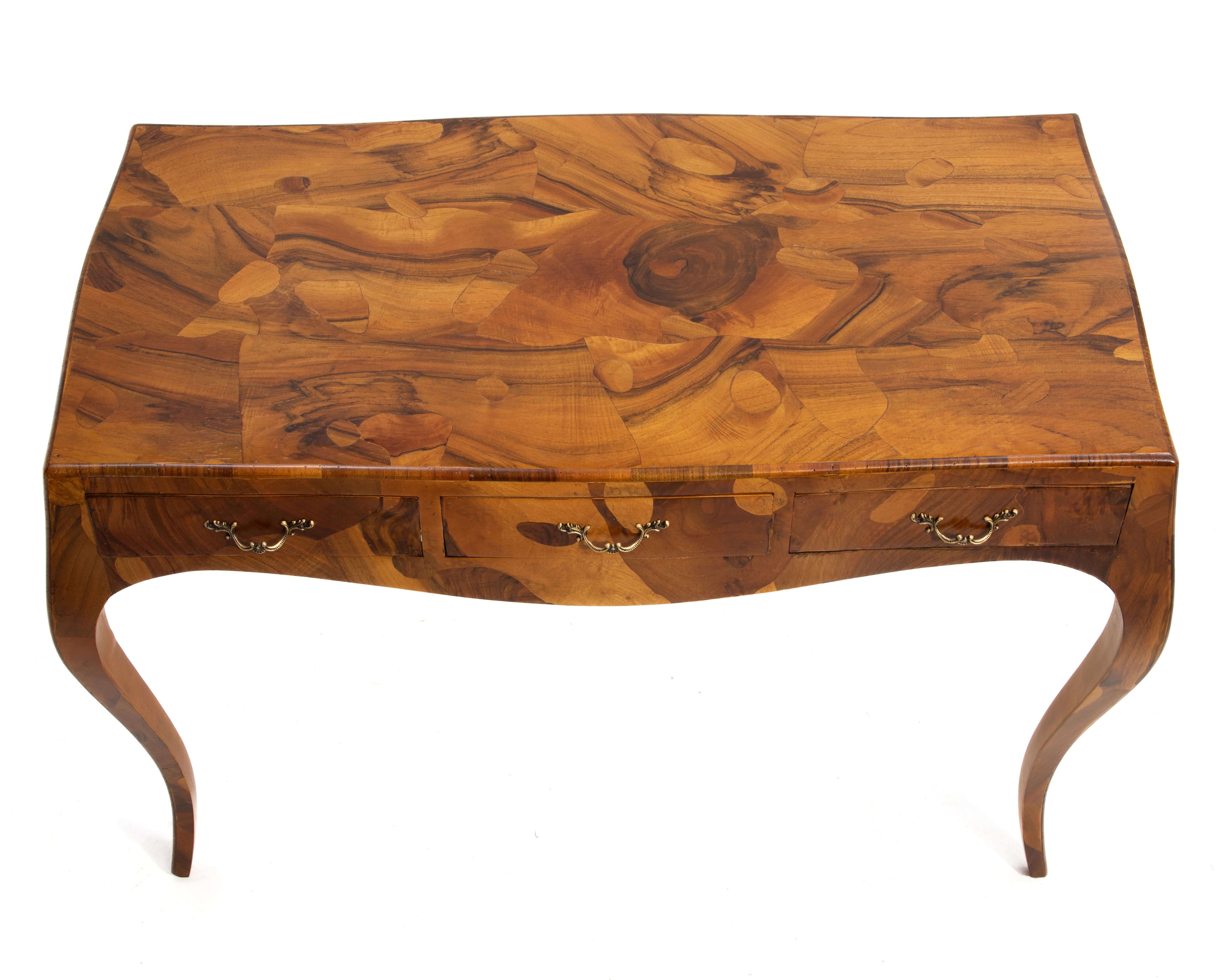 Mid Century Italian Oyster Burl Olive Writing Desk Cabriole Legs 3
