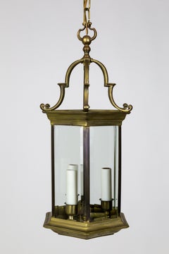 Midcentury Italian Pagoda-Esque Bronze and Beveled Glass Lantern