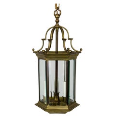 Retro Midcentury Italian Pagoda-Esque Bronze and Beveled Glass Lantern