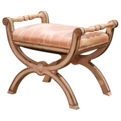 Tabouret Curule italien peint du milieu du siècle avec poignées tournées et base en X