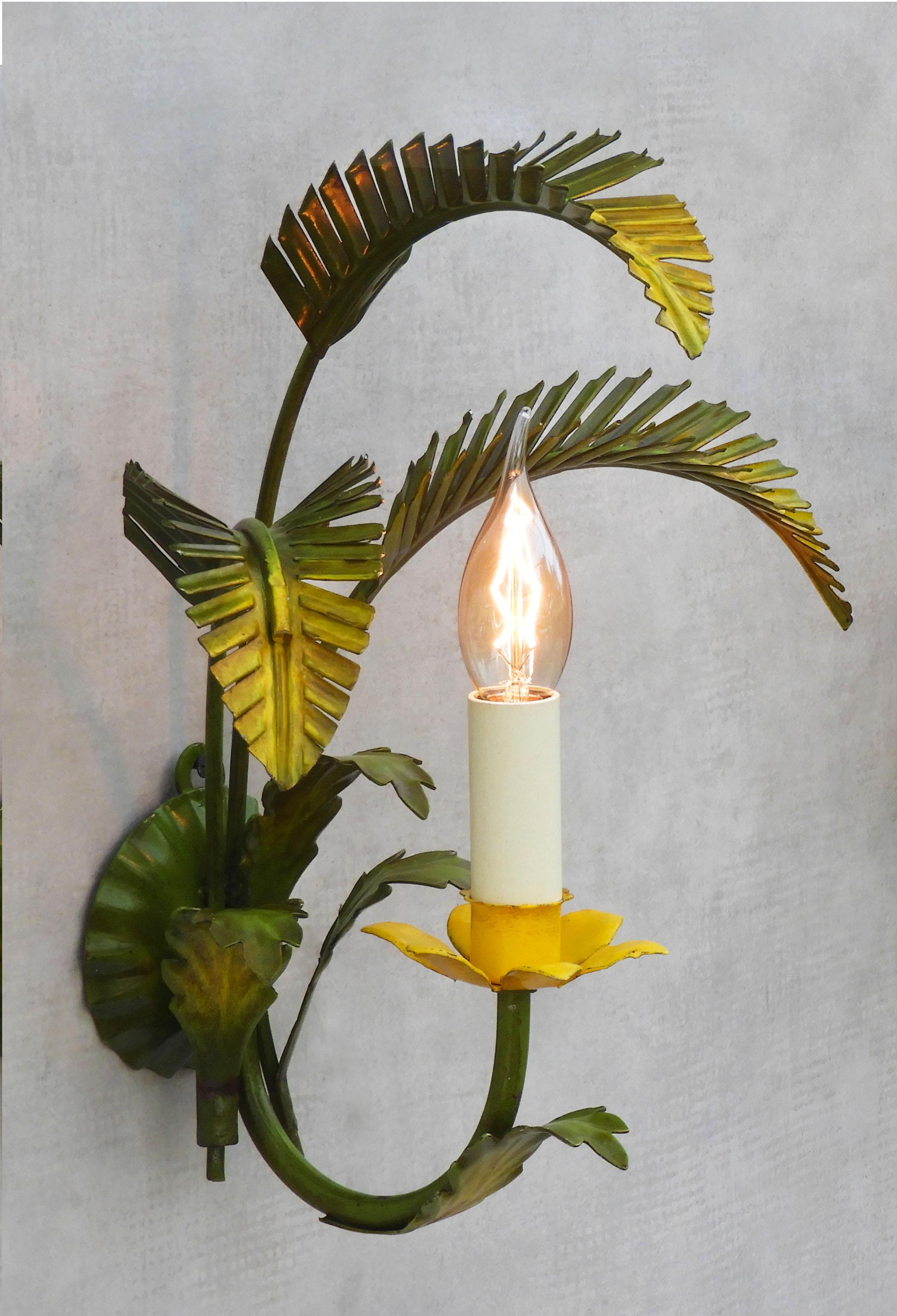 Iron Mid Century Italian Palm Leaf Wall Lights C1950 Two Pairs Available For Sale