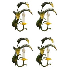 Mid Century Italian Palm Leaf Wall Lights C1950 Two Pairs Available