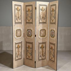 Mid-Century Italian Painted Trompe L’Oeil French Style Wallpaper Screen Divider
