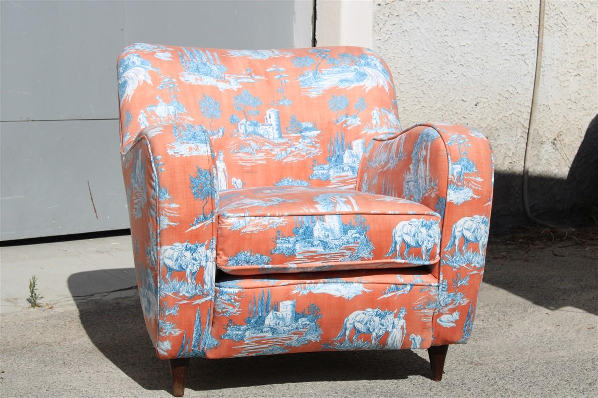 Italienische Sessel aus der Mitte des Jahrhunderts, Palolo Buffa-Design, Fornasetti-Stil, bedruckt  im Angebot 14