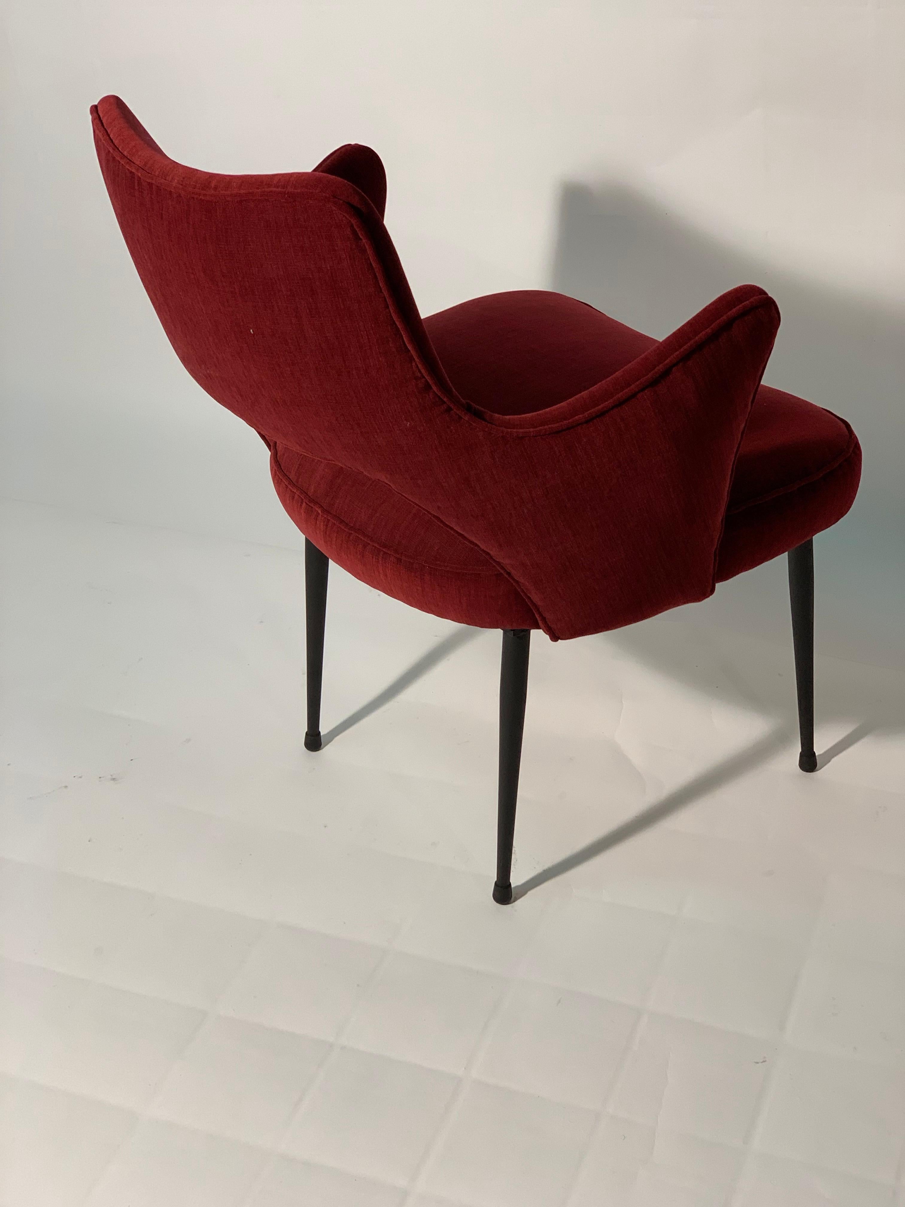 Mid Century Italian Pair of Armchairs Red Fabric Black Laquered Metal Leggs 1950 7