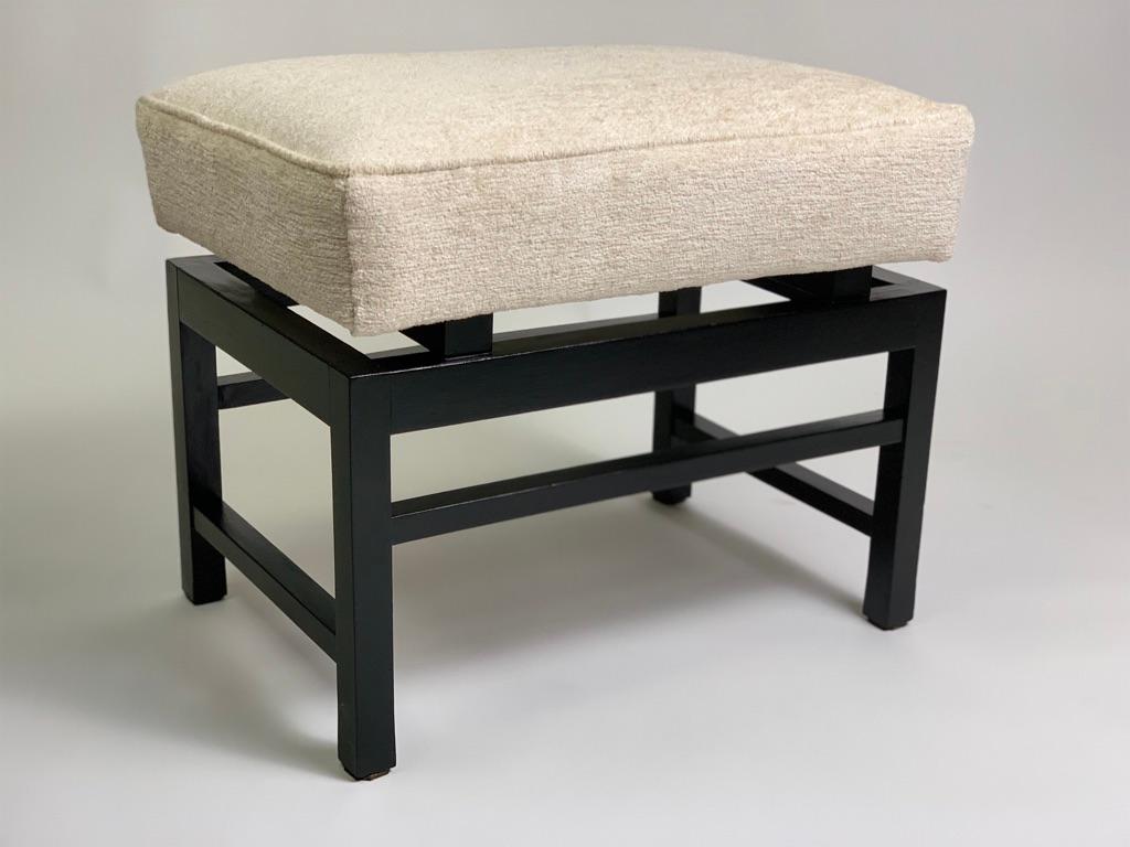 Mid Century Italian Pair of Black Laquered Stools Fabric Seat For Sale 6
