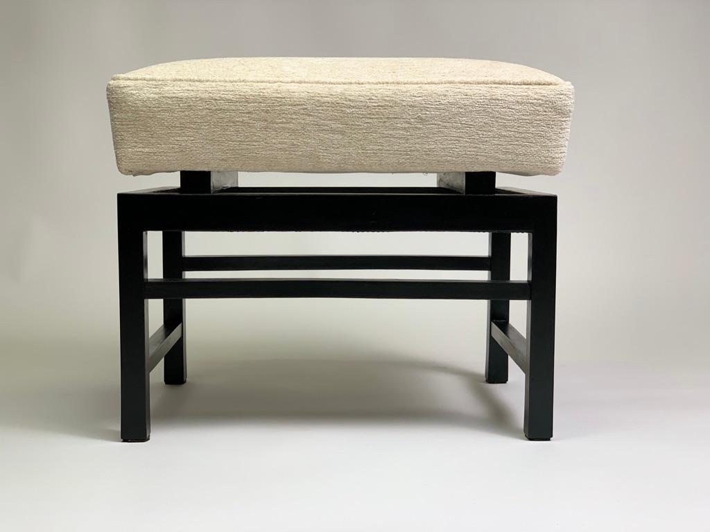 Mid Century Italian Pair of Black Laquered Stools Fabric Seat For Sale 7