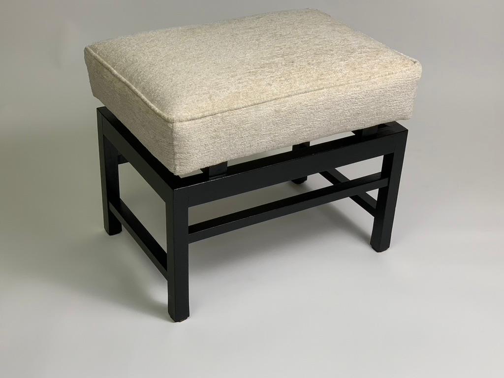 Mid Century Italian Pair of Black Laquered Stools Fabric Seat For Sale 8