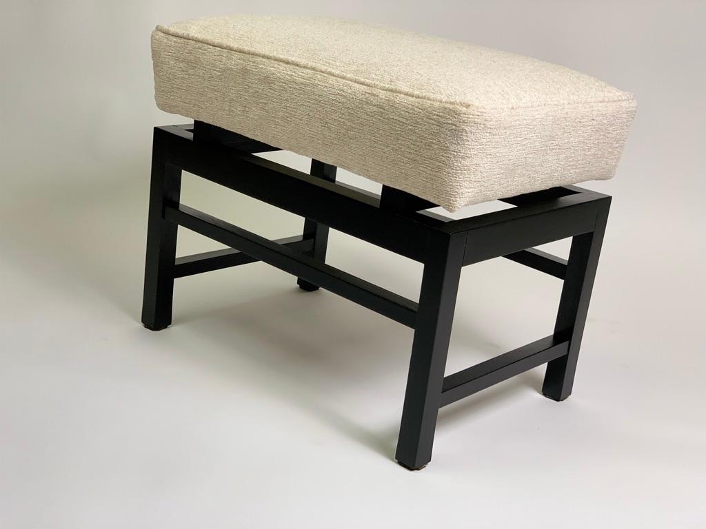 Mid Century Italian Pair of Black Laquered Stools Fabric Seat For Sale 9