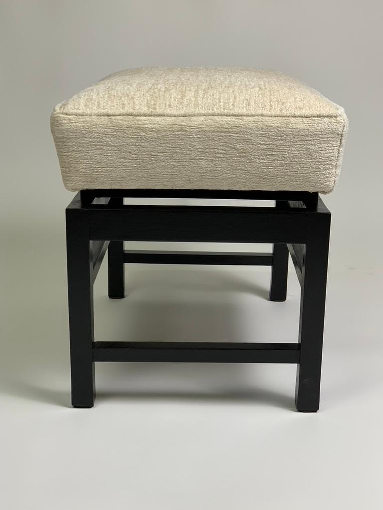 Mid Century Italian Pair of Black Laquered Stools Fabric Seat For Sale 10