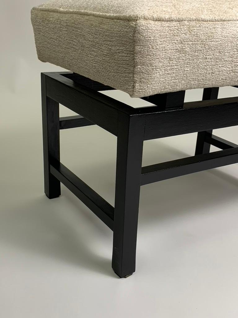 Mid Century Italian Pair of Black Laquered Stools Fabric Seat For Sale 11