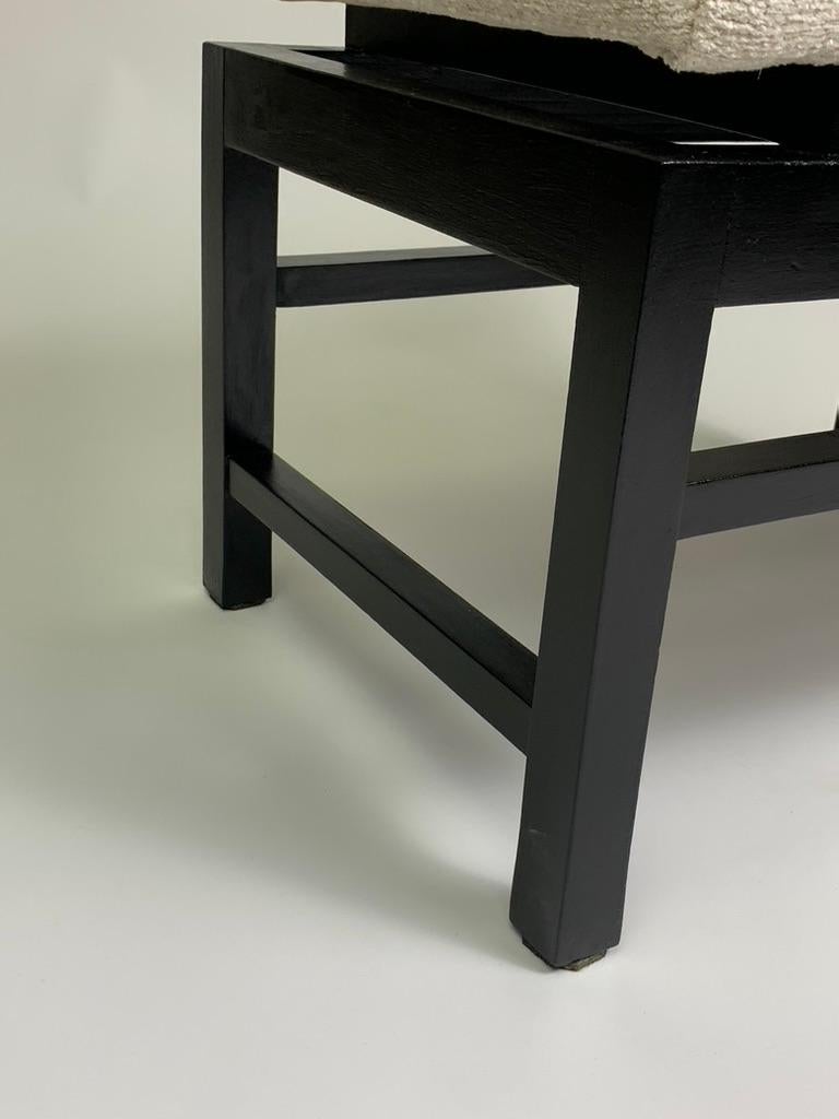 Mid Century Italian Pair of Black Laquered Stools Fabric Seat For Sale 13