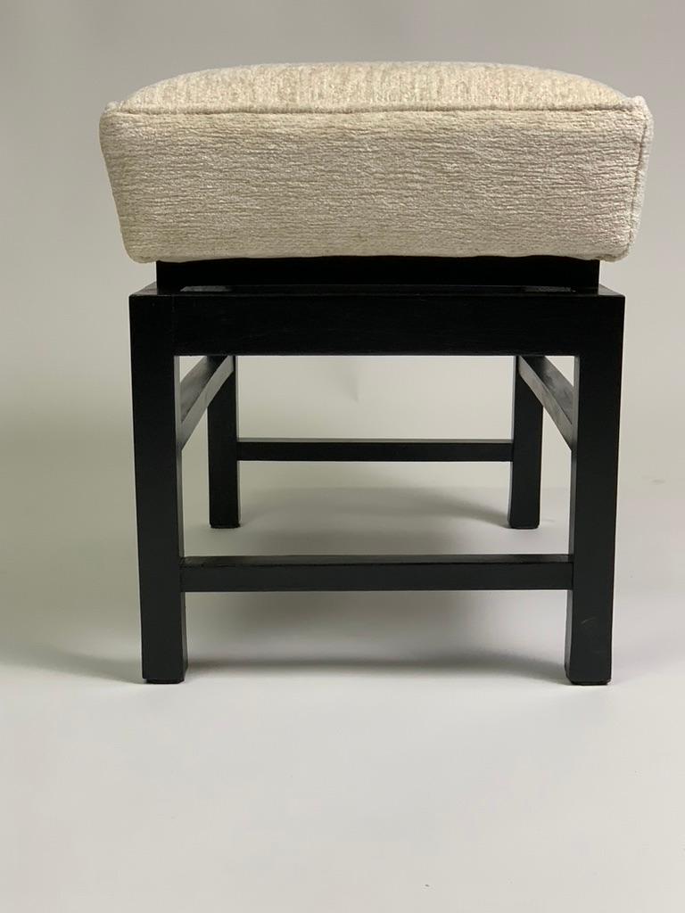 Mid Century Italian Pair of Black Laquered Stools Fabric Seat For Sale 14