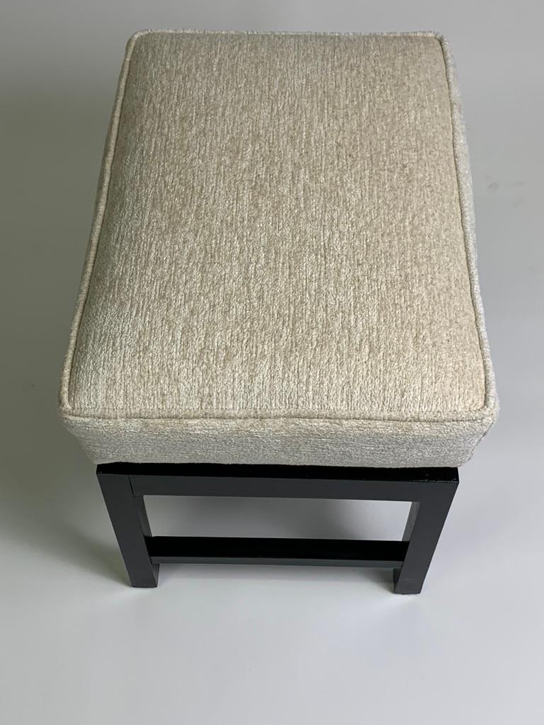 Mid Century Italian Pair of Black Laquered Stools Fabric Seat For Sale 15