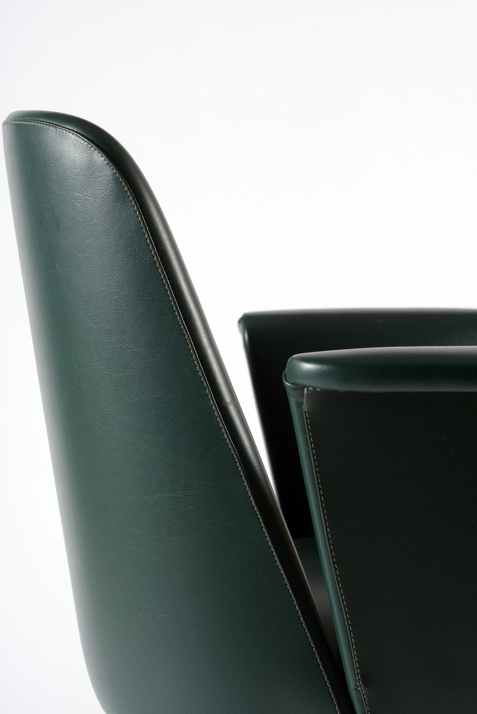 Midcentury Italian Pair of Chairs Brass Leggs Green Original Leatherette, 1950s 3