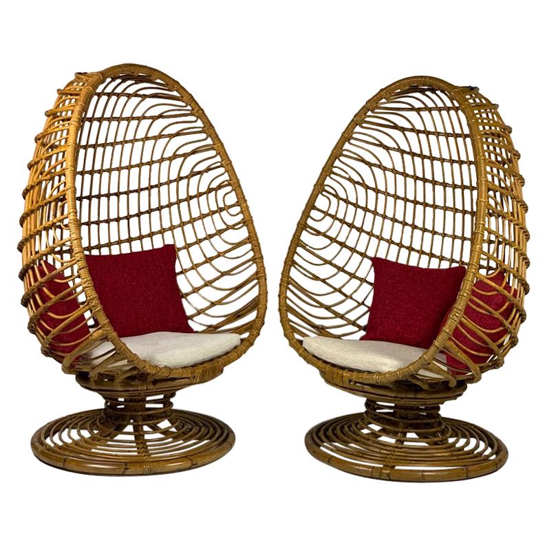 Pair of Vintage Bamboo Rattan Barrel Chairs at 1stDibs bamboo barrel