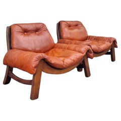 Pareja de Sillas de Salón Italianas de Mitad de Siglo, Madera y Cuero, Italia Años 60