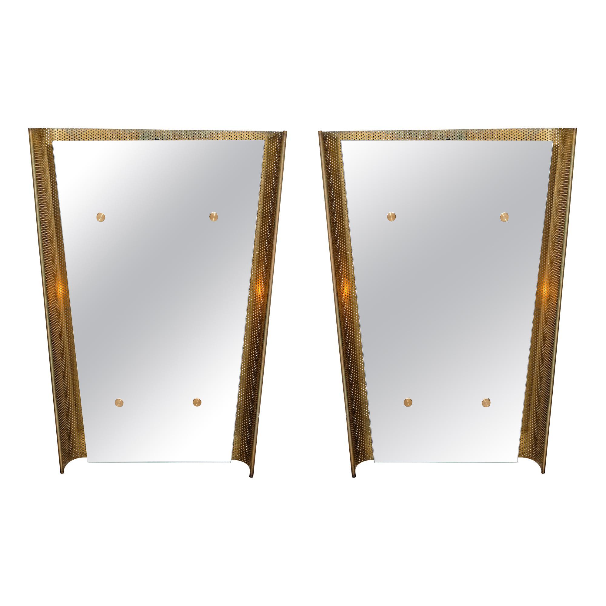 Midcentury Italian Pair of Mirrors with Backlighting