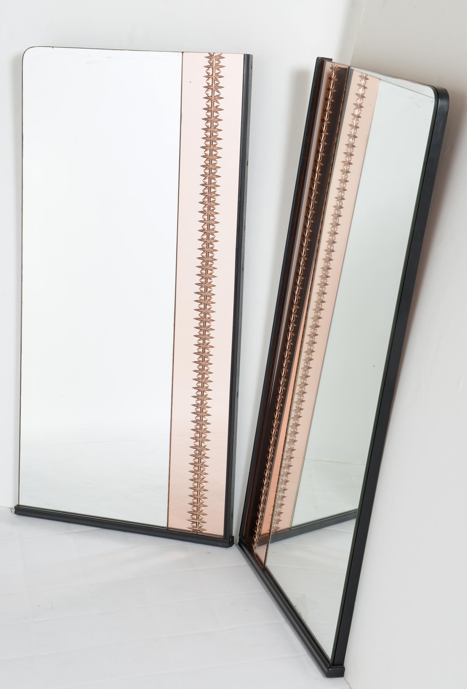 Mid-Century Modern Midcentury Italian Pair of Mirrors with Left and Right Engraved Decorations
