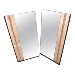 Midcentury Italian Pair of Mirrors with Left and Right Engraved Decorations