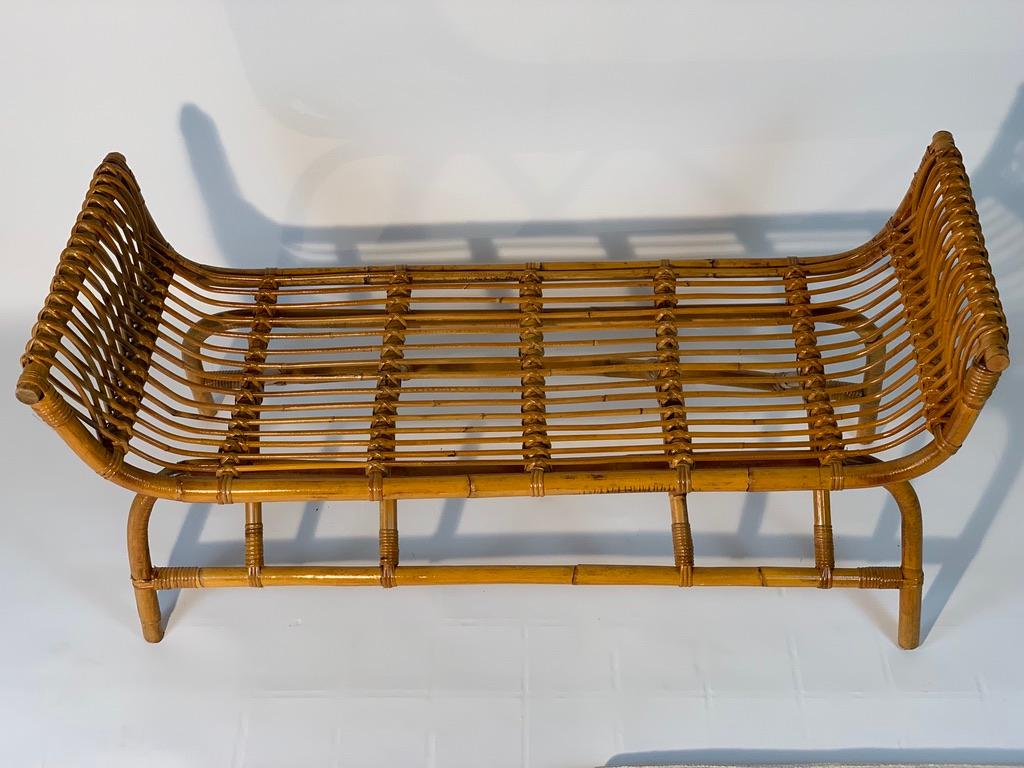 Midcentury Italian Pair of Rattan Bamboo Benches 8