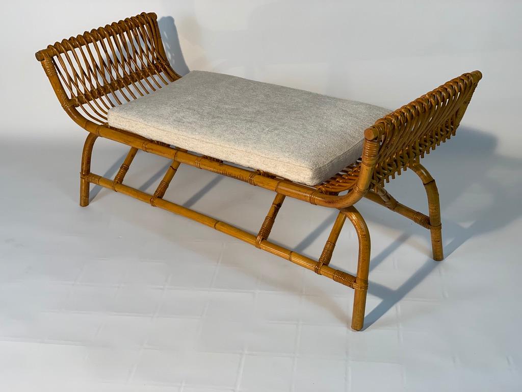 Mid-20th Century Midcentury Italian Pair of Rattan Bamboo Benches