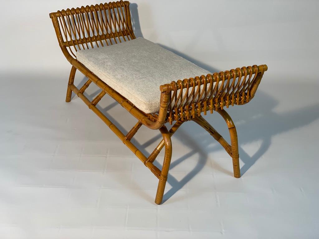 Midcentury Italian Pair of Rattan Bamboo Benches 1