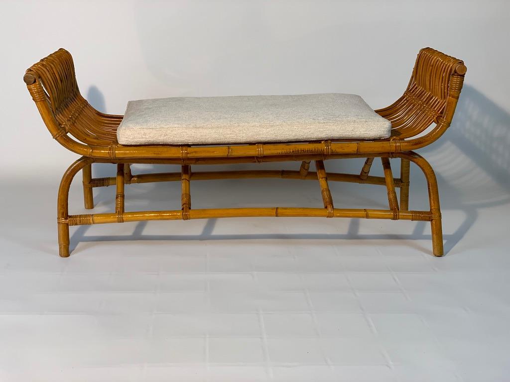 Midcentury Italian Pair of Rattan Bamboo Benches 2